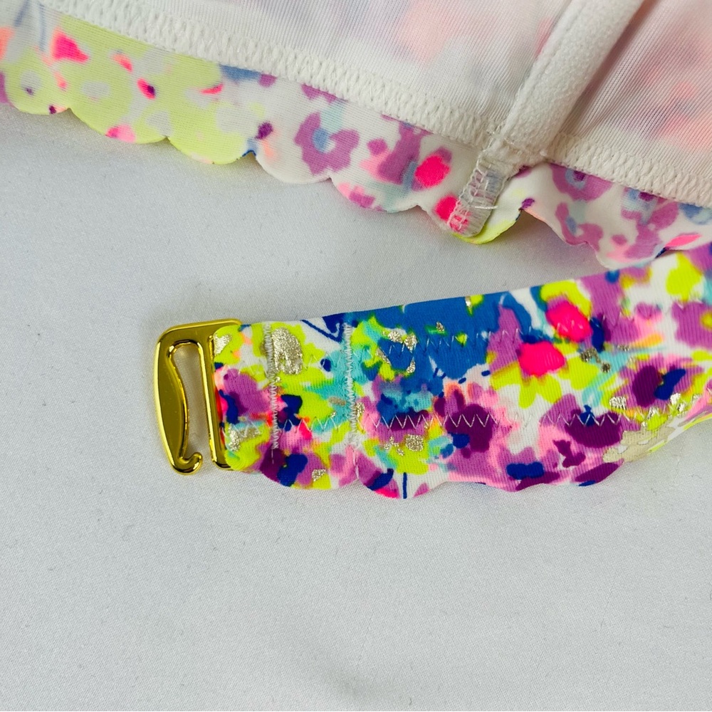 Victoria's Secret Fabulous Padded Ruffle Trim Scalloped Colorful Bikini Top 34B - Picture 10 of 13